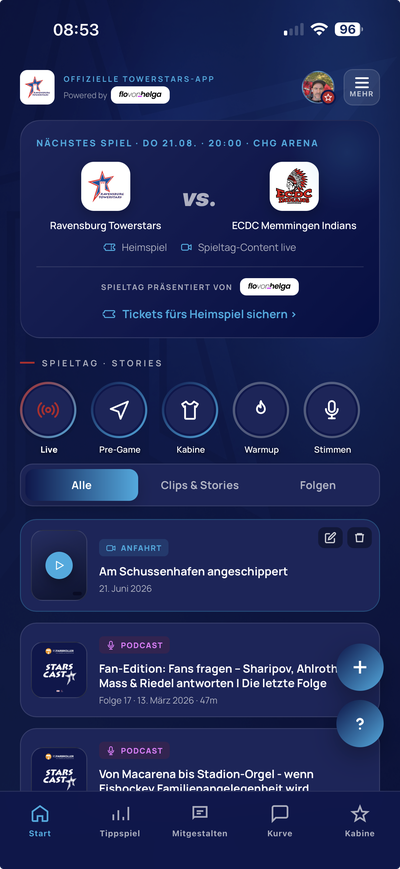 blocken App - Startseite mit Feed