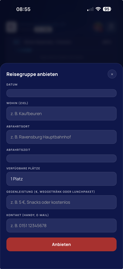 blocken App - Reisegruppe anbieten
